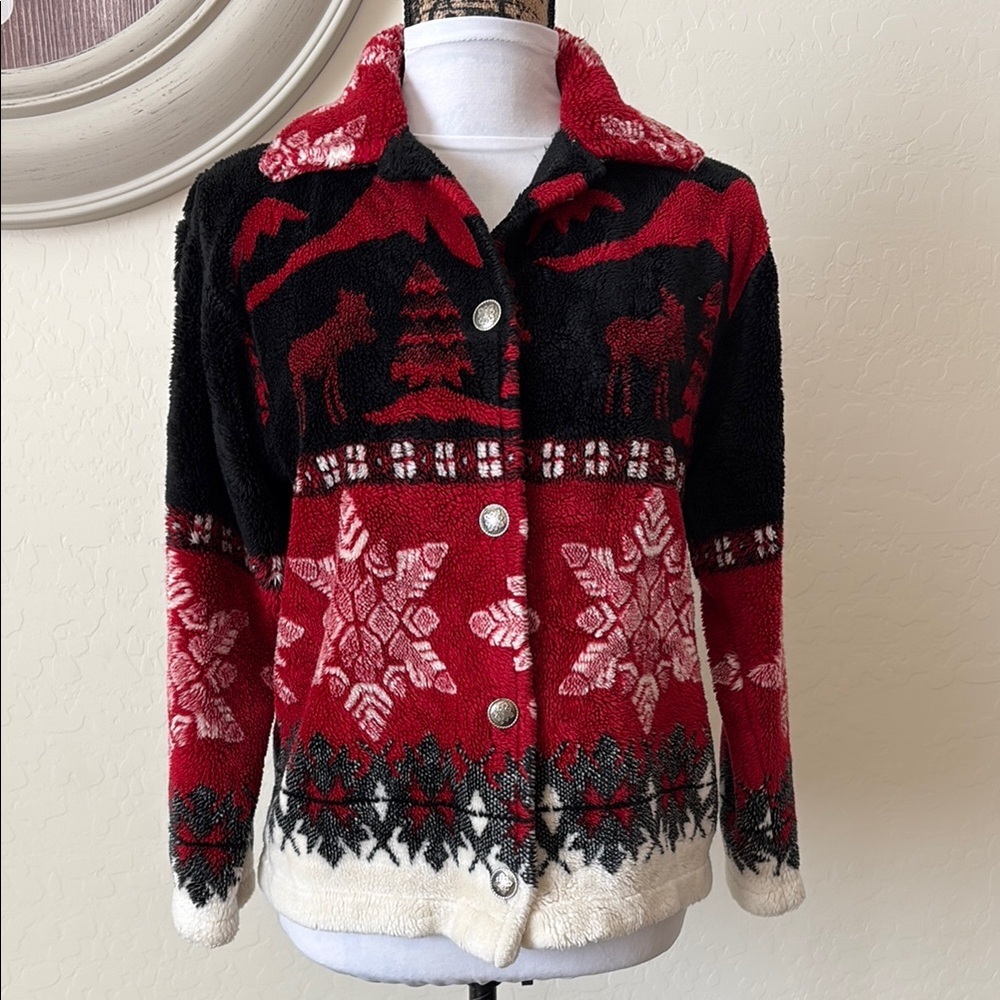 ALPS Red and Black Teddy Jacket with Nordic Patterns
